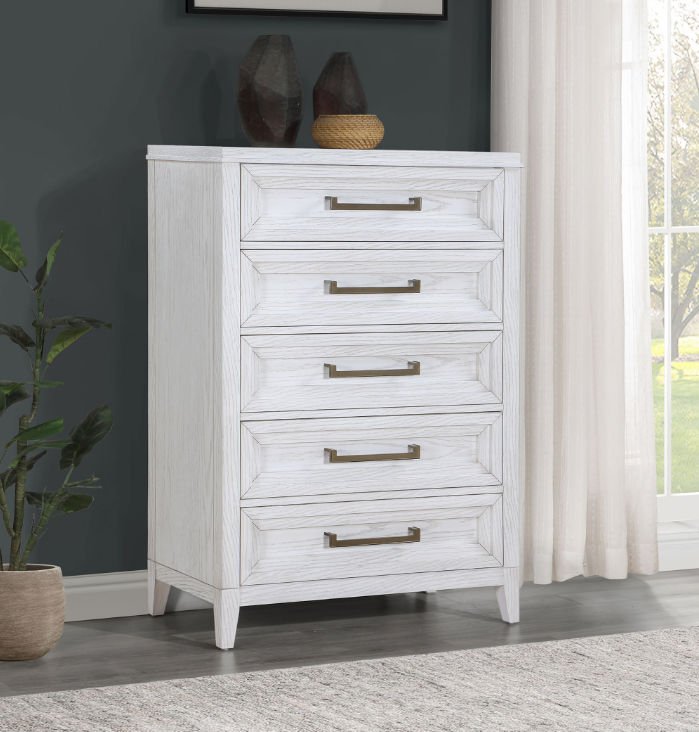 Marielle 5-Drawer Chest, Distressed White