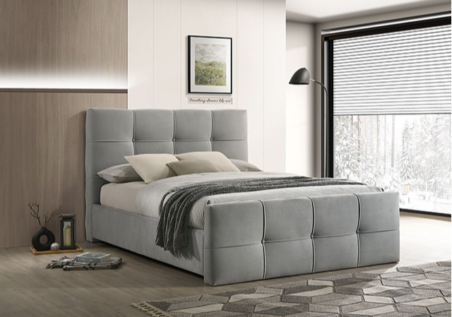 Merced Contemporary Upholstered Platform Bed, Light Gray