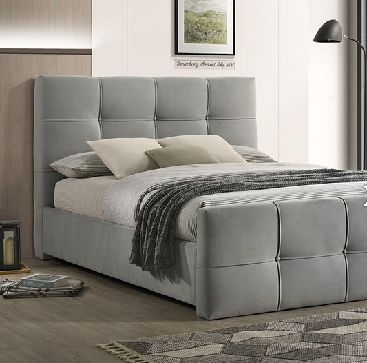 Merced Contemporary Upholstered Platform Bed, Light Gray