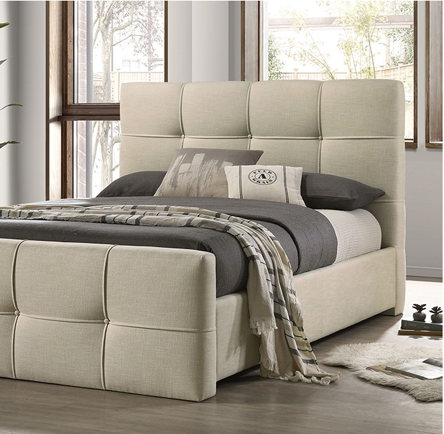 Merced Contemporary Upholstered Platform Bed, Beige