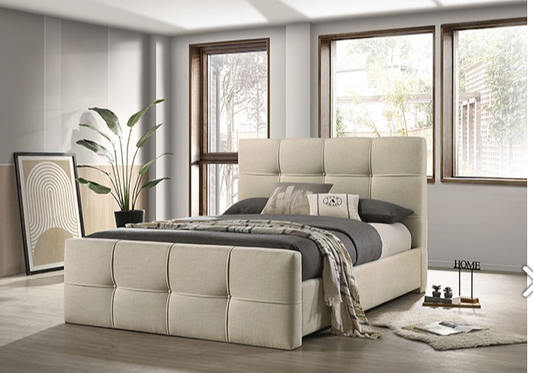 Merced Contemporary Upholstered Platform Bed, Beige