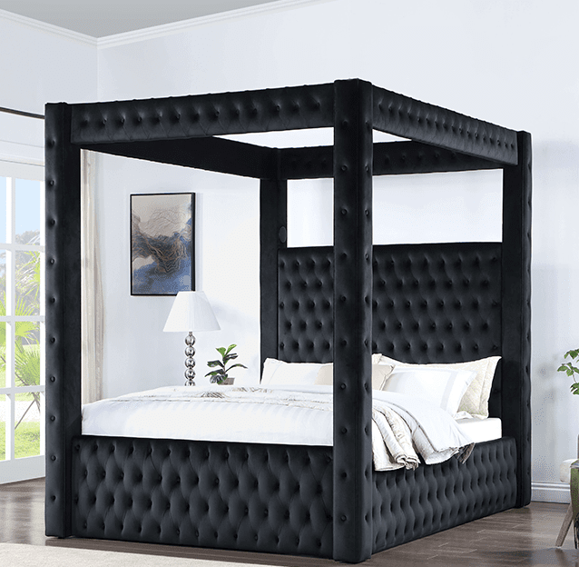 Etherea Transitional Black Velvet Canopy Bed