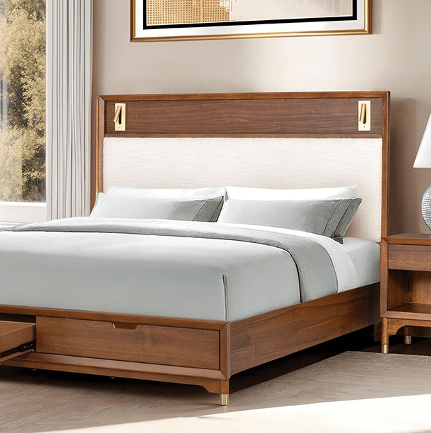 Hepburne Mid-Century Modern Storage Bed, Walnut