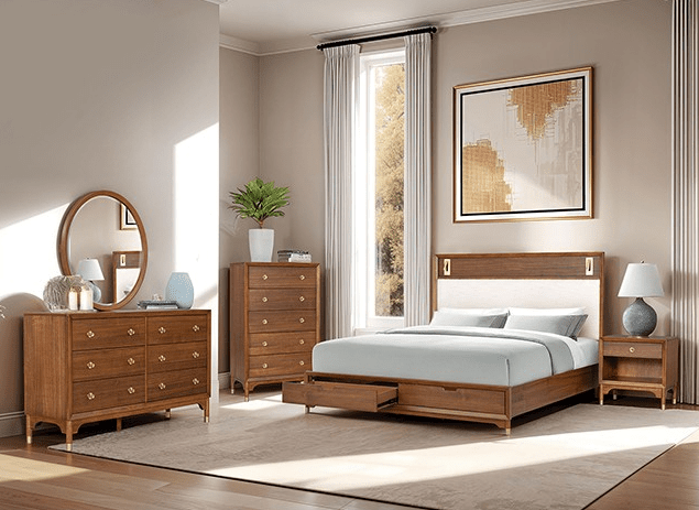 Hepburne Mid-Century Modern Storage Bed, Walnut