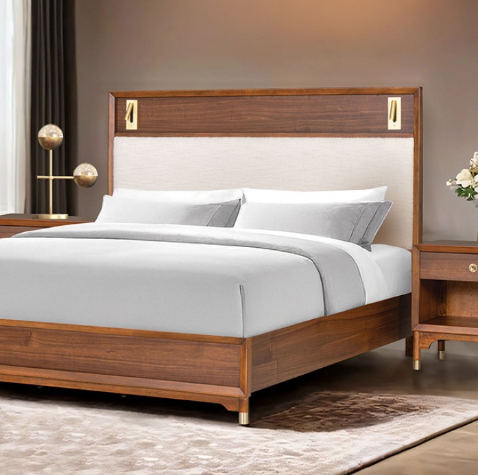 Hepburne Mid-Century Modern Panel Bed, Walnut