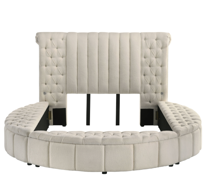 Sonya Boucle Upholstered Round Storage Bed Ivory