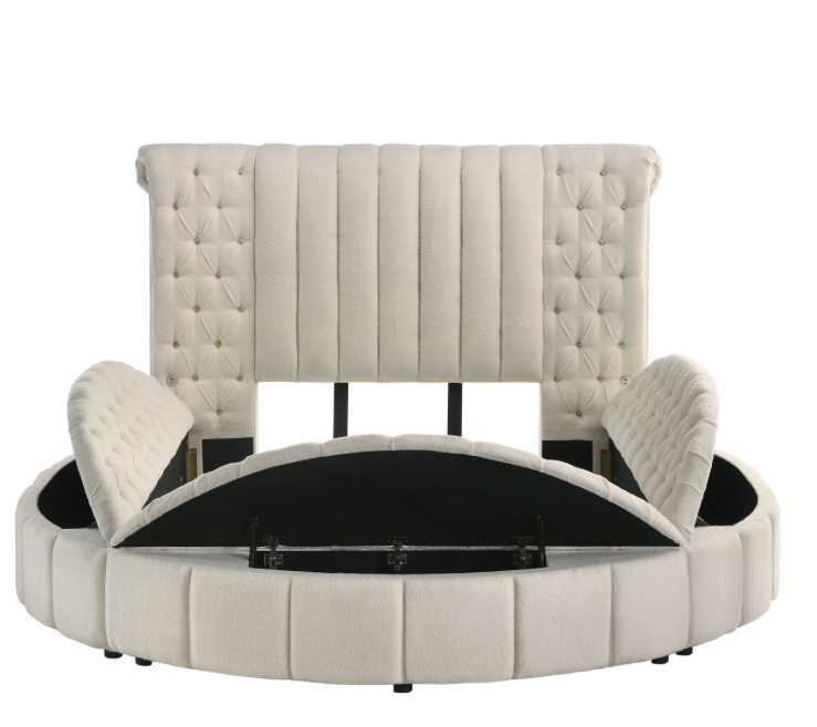 Sonya Boucle Upholstered Round Storage Bed Ivory