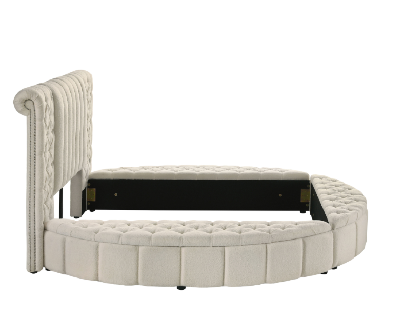 Sonya Boucle Upholstered Round Storage Bed Ivory