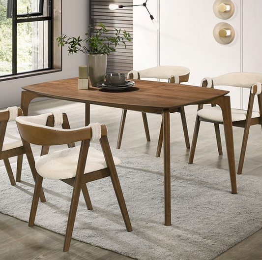 Ebikon Mid-Century Modern Dining Set in Walnut & Beige Boucle