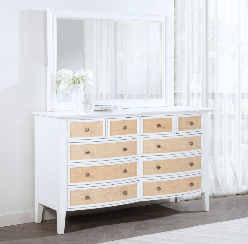 Bexhill 10-drawer Dresser with Round Knob, White & Rattan