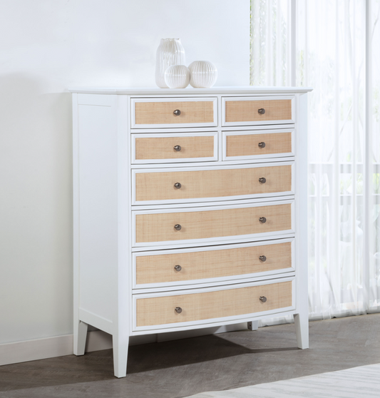 Bexhill 8-drawer Dresser with Round Knob, White & Rattan