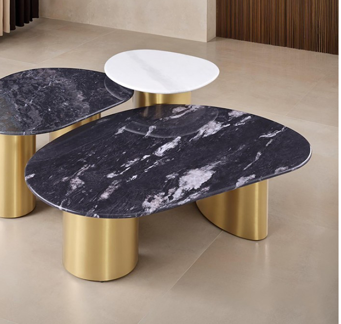 Northwich Contemporary White Sintered Stone & Gold Coffee Table