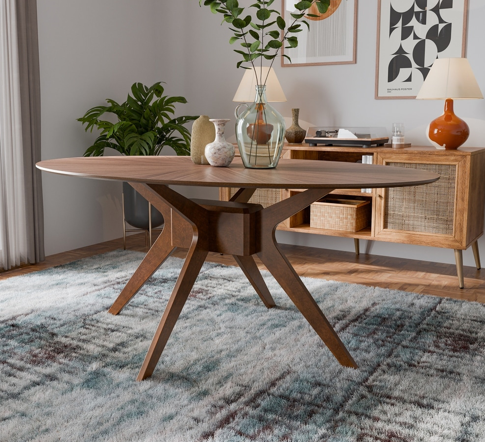 Ebikon Mid-Century Modern Dining Set in Walnut & Beige Boucle