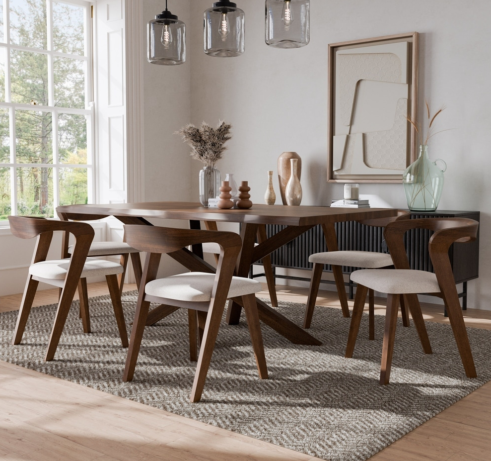 Logstor 7-Piece Mid-Century Modern Dining Set in Rich Walnut