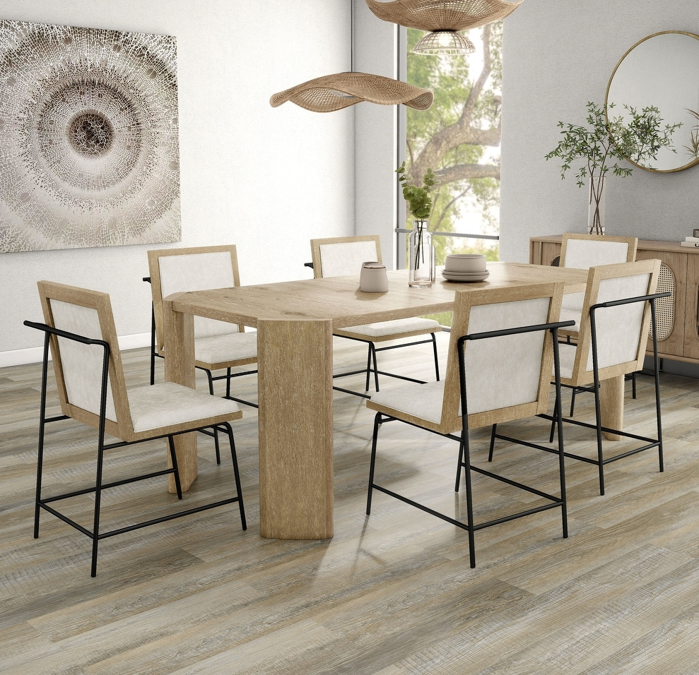 Edenbridge 7 Piece Contemporary Dining Set with Extension Leaf, Oak