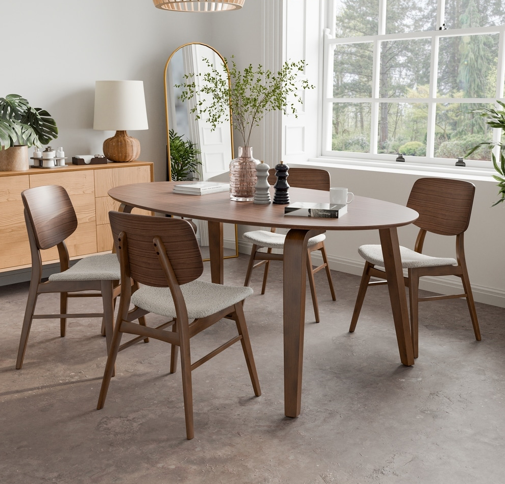 Narvik Mid-Century Modern Dining Set in Walnut & Beige Boucle