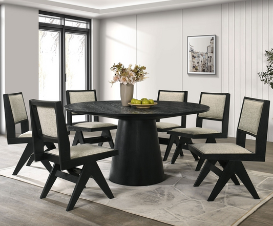 Tottenham Modern 7-Piece Black Solid Wood 59-inch Round Dining Set