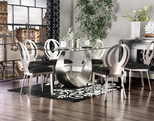 Nova 7 Piece Dining Set w- Satin Plated Power Coated Metal