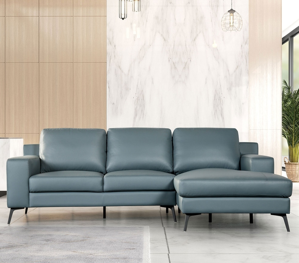 Stordal Contemporary Leather Sectional with Angled Legs - Blue