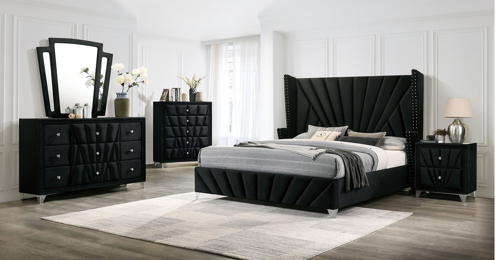 Carissa Art Deco Style King Wingback Bed