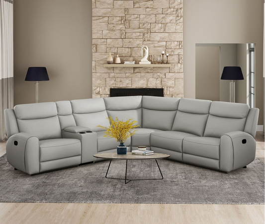 Hestia Top Grain Leather Zero Gravity Power Sectional - Gray