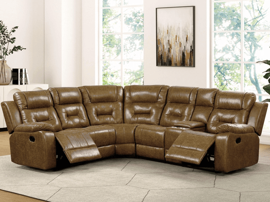 Ezekius Brown Faux Leather Pillow Arm Reclining Sectional