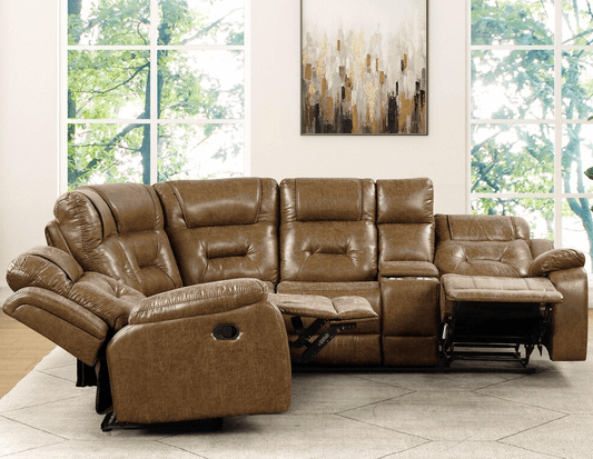 Ezekius Brown Faux Leather Pillow Arm Reclining Sectional