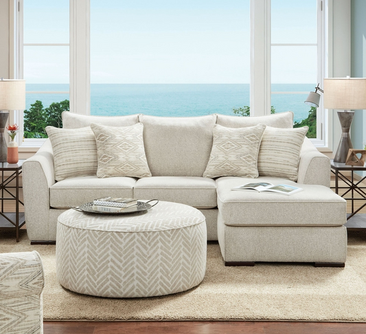 Saltney Transitional Upholstered Sectional in Ivory Chenille