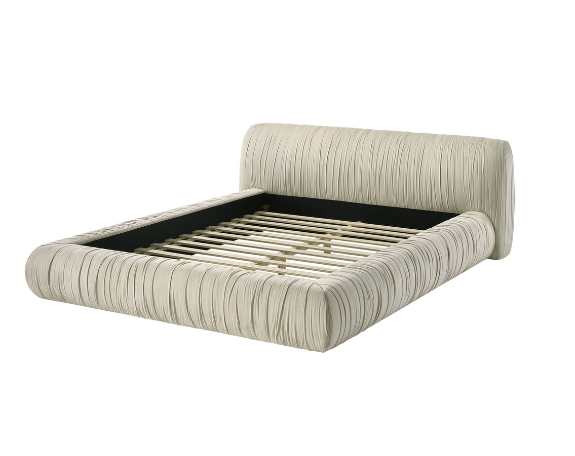 Palmdale Contemporary Pleated Platform Bed, Ivory