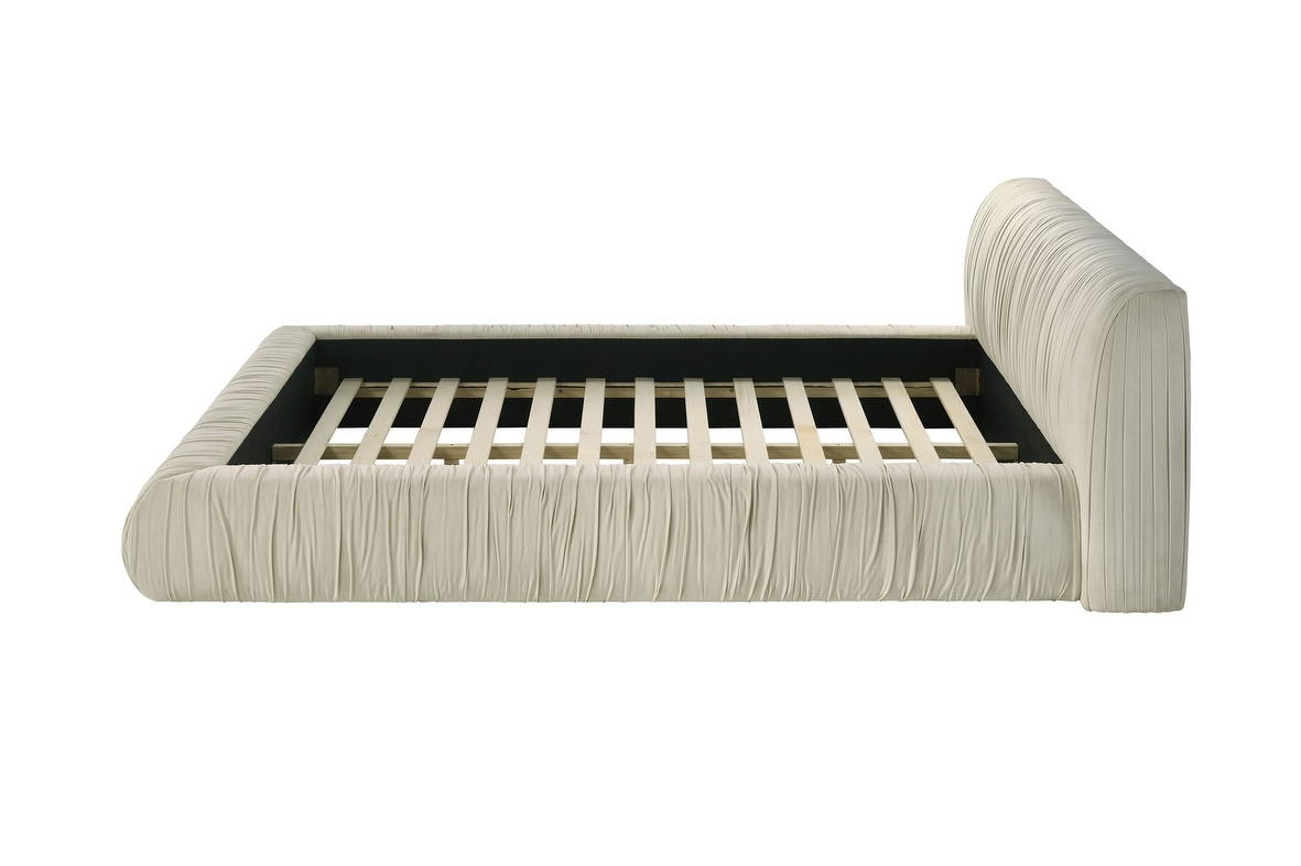 Palmdale Contemporary Pleated Platform Bed, Ivory