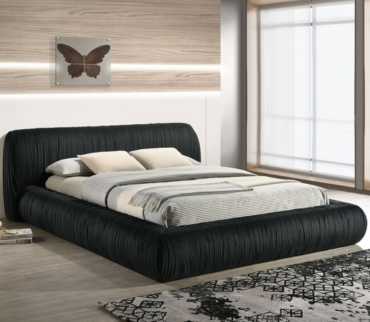 Palmdale Contemporary Pleated Platform Bed, Black