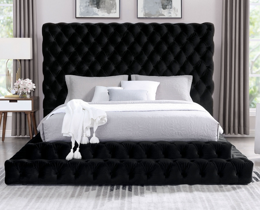 Stefania Queen Velvet Glam Platform Bed