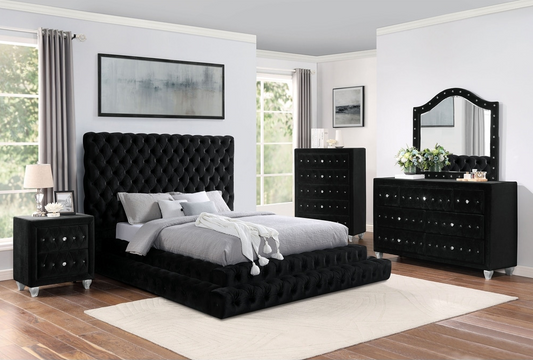 Stefania Queen Velvet Glam Platform Bed