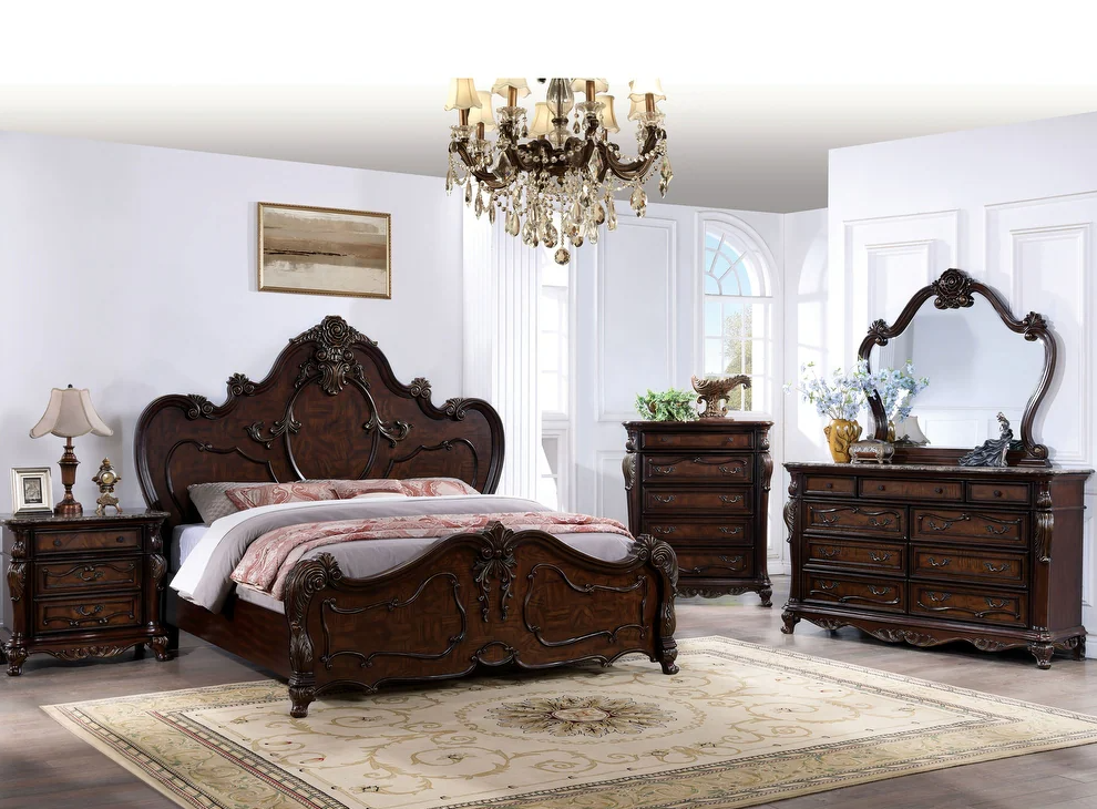 Roselli Traditional Solid Wood Bedroom Set with Carved Details