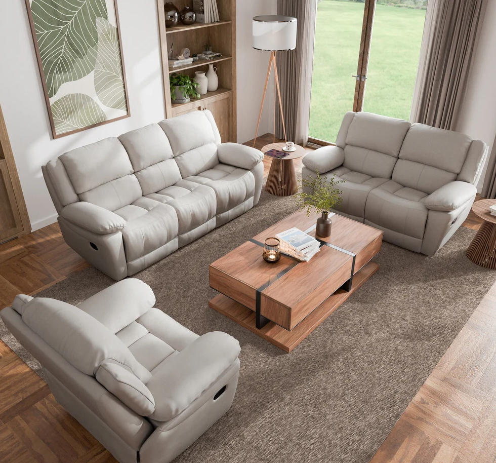 Glarus Transitional Leather Reclining Living Room Set - 3 Colors