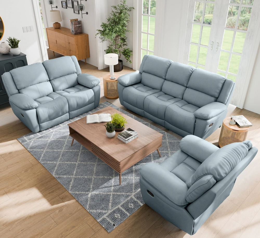 Glarus Transitional Leather Reclining Living Room Set - 3 Colors