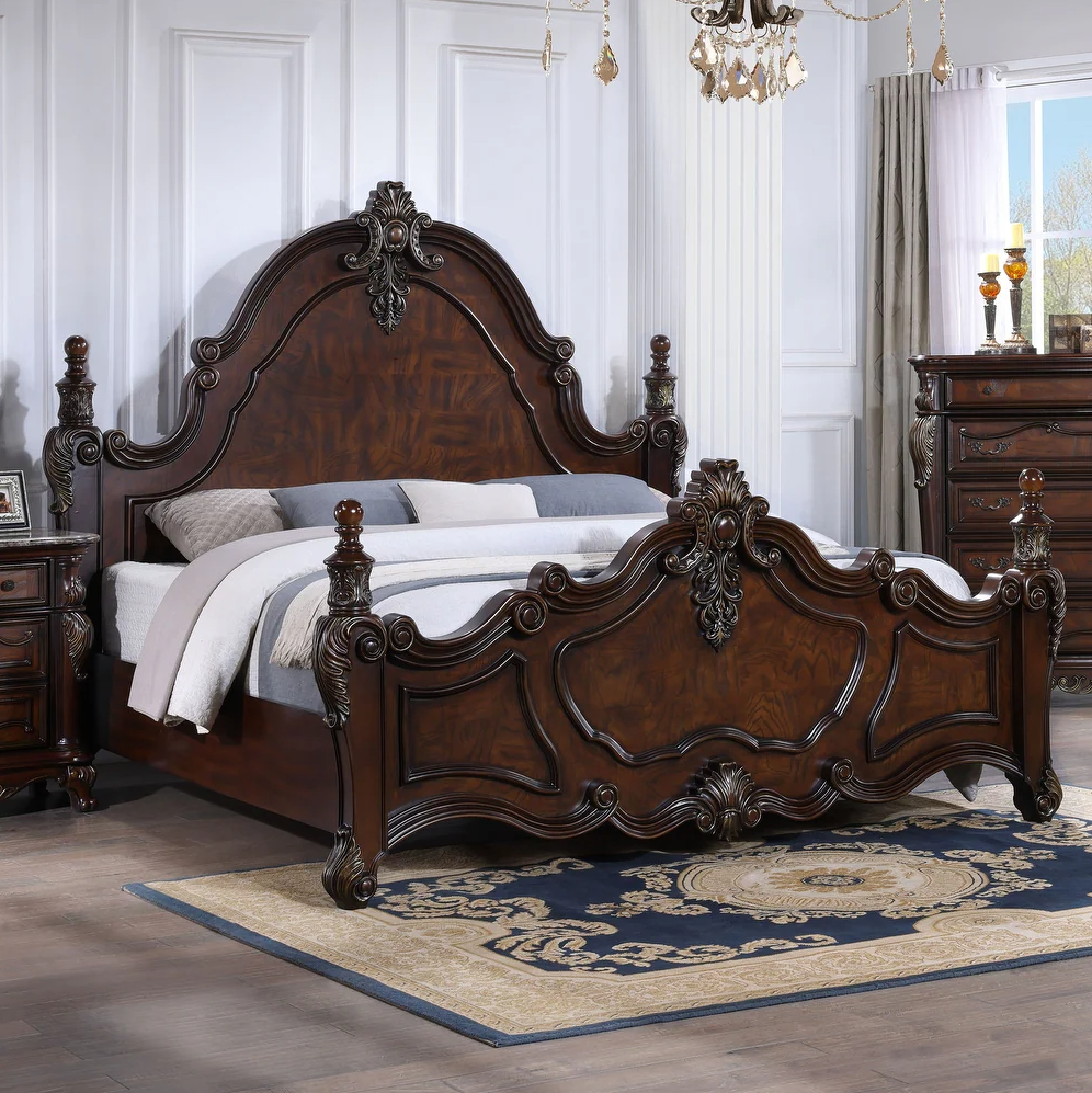 Francione Traditional King Poster Bed - Dark Cherry