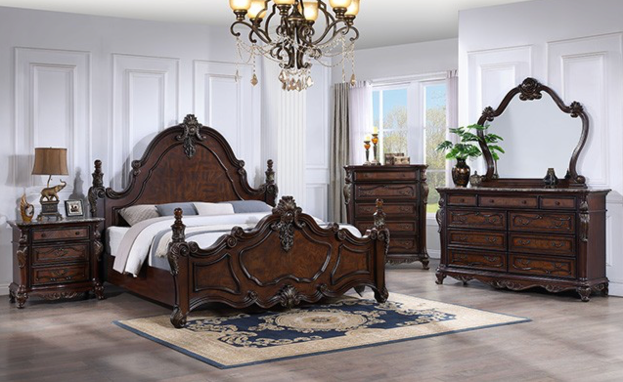 Francione Traditional Queen Bedroom Set in Dark Cherry