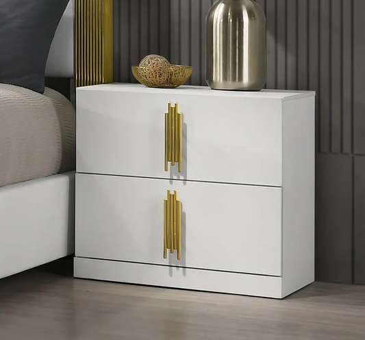 Basildon Contemporary White & Gold Nightstand