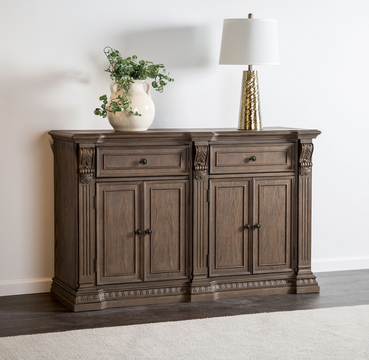 Seven Oaks Rustic Solid Wood Sideboard, Weathered Oak