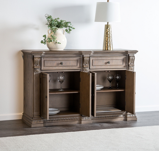 Seven Oaks Rustic Solid Wood Sideboard, Weathered Oak