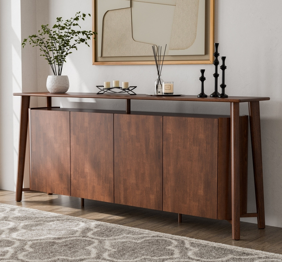 Madeira Collection 4-Door Solid Wood Dining Sideboard, Rich Walnut