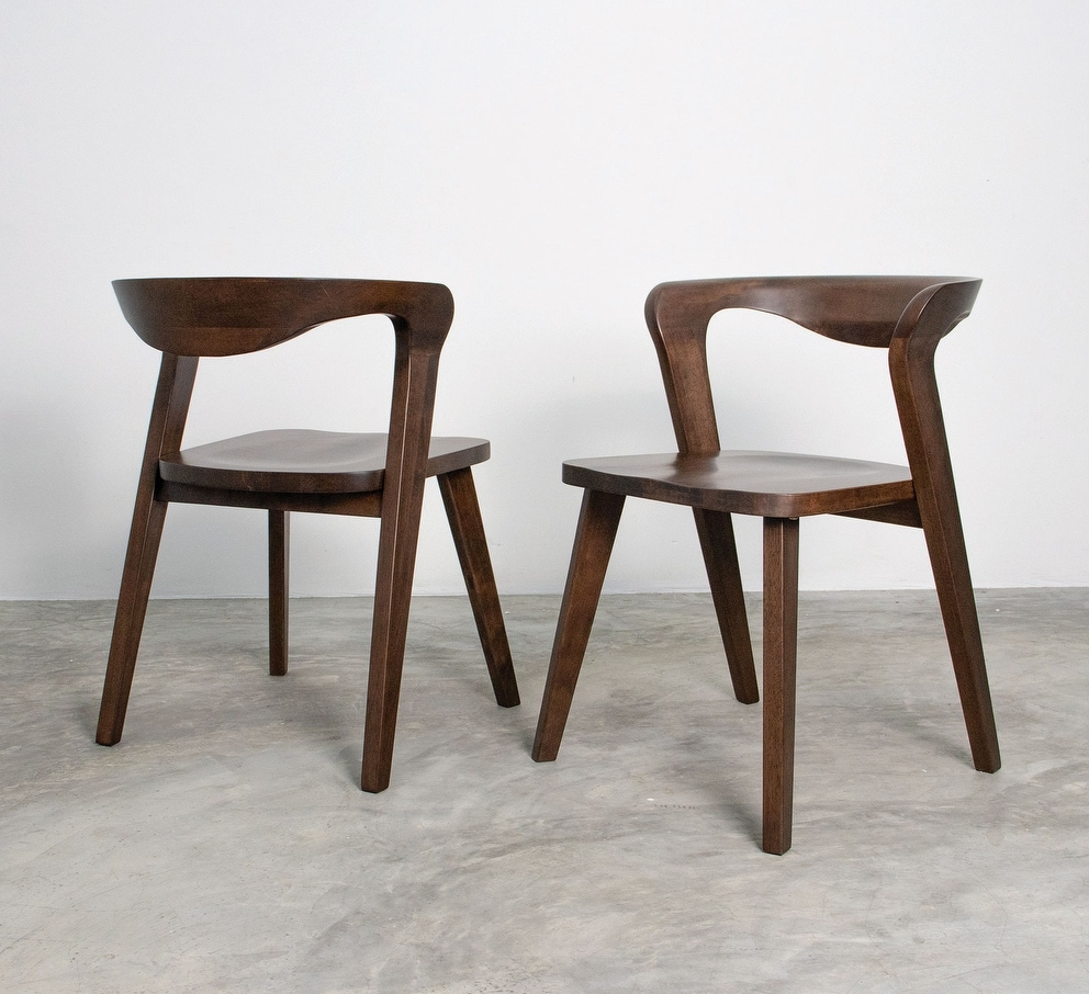 Romont Mid-Century Modern Solid Wood Side Chairs Set of 2 Rich Walnut