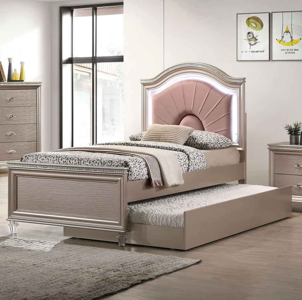 Allie Rose Gold LED Lighted Full Size Platform Bed