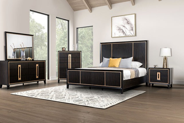 Kenyada Contemporary Queen Bed - Espresso & Gold