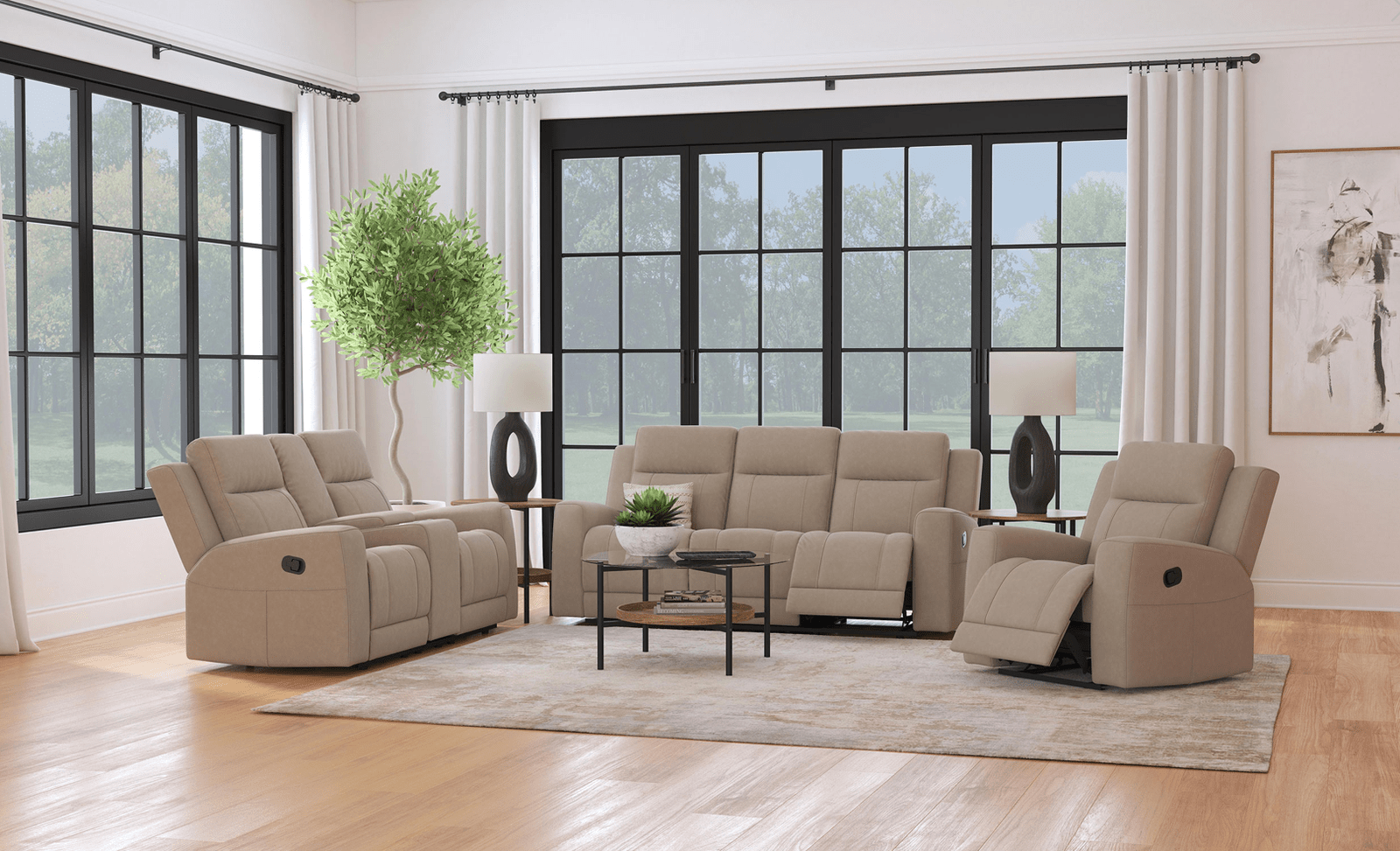 Brentwood Motion Reclining Living Room Set - Taupe