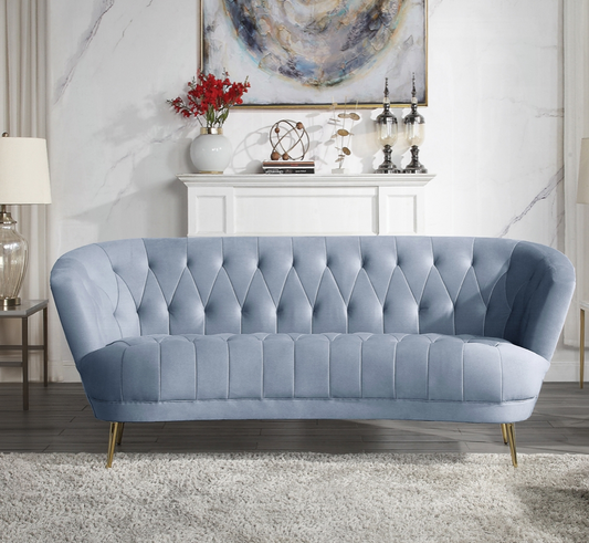 The Bayram Sofa in Light Gray Velvet w- Gold Legs