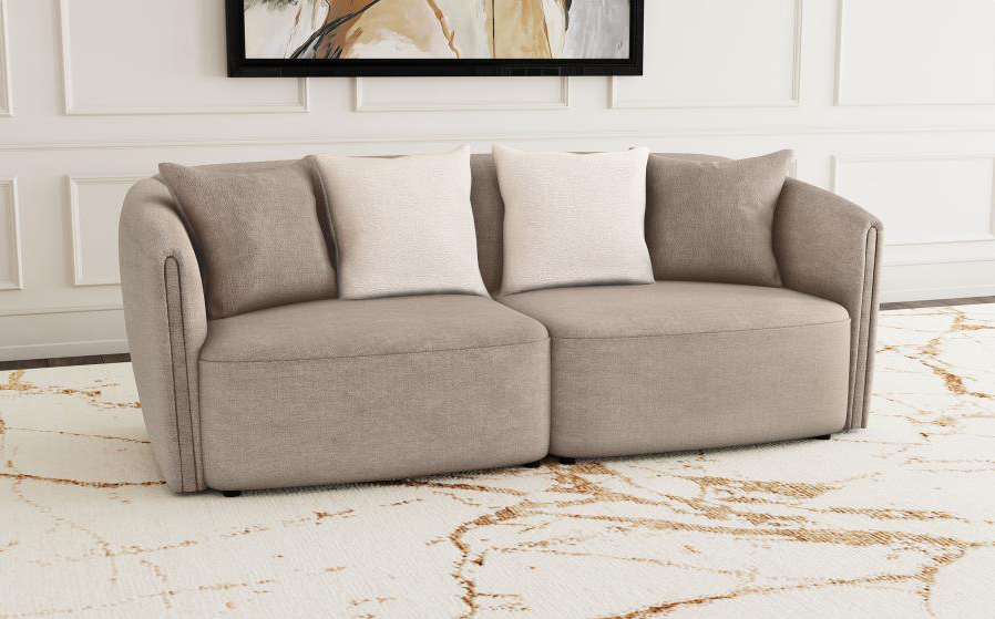 Townsend Chenille Upholstered Rolled Arm Living Room Set - Latte