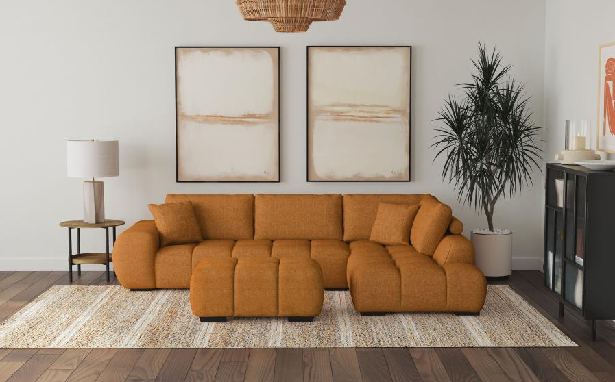 Camacho Upholstered Chaise Sectional Sofa, Orange