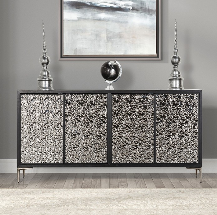 Beckham Modern 4-Door Cabinet in Weathered Black & Silver